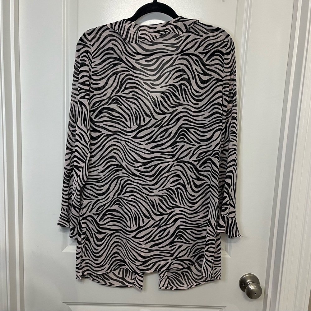 Victoria Secret Zebra Print Sheer Ruffle Deep V Button Robe Swim Cover- Medium - Picture 10 of 11